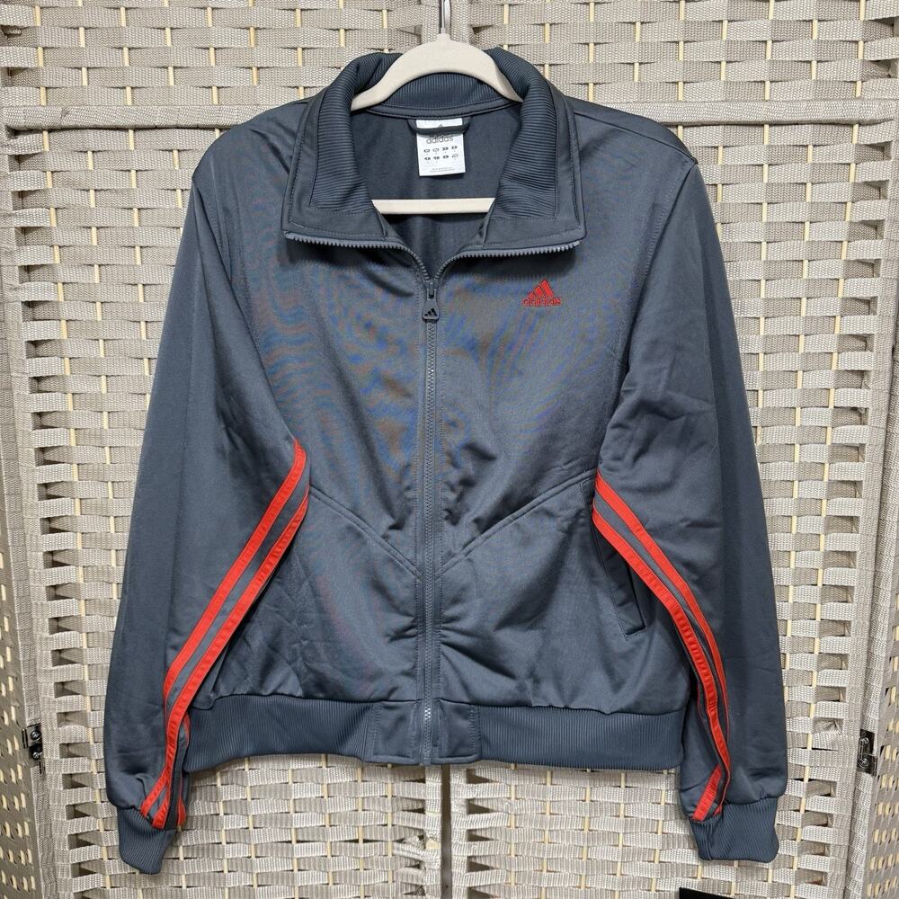 Adidas Attitude Training Jacket Women’s L Gray Red Stripes Full Zip Athletic NEW